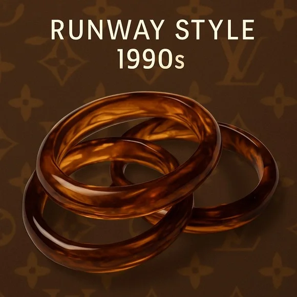 Vintage Tortoiseshell Lucite Bangle Trio | Bold Marbled Stacking Set | 1990s - Picture 1 of 16